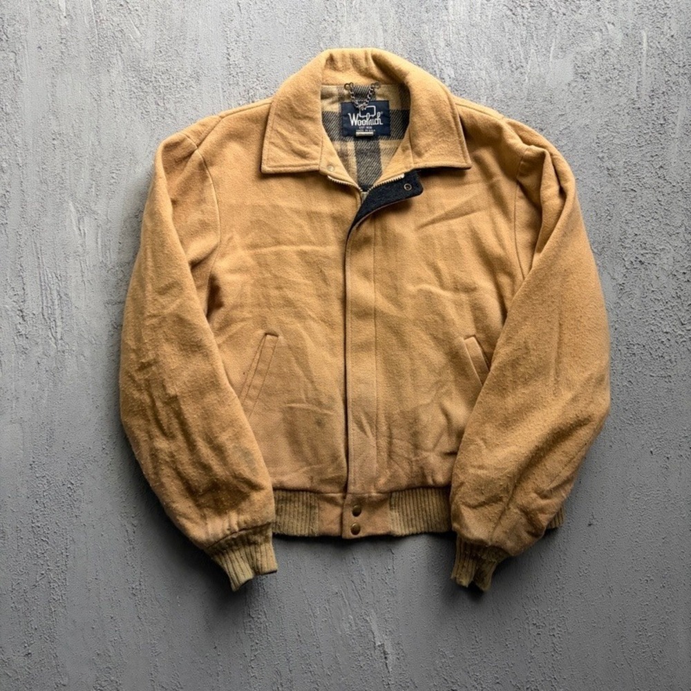 Vintage Woolrich Bomber Jacket Large Tan 1980s Wool USA